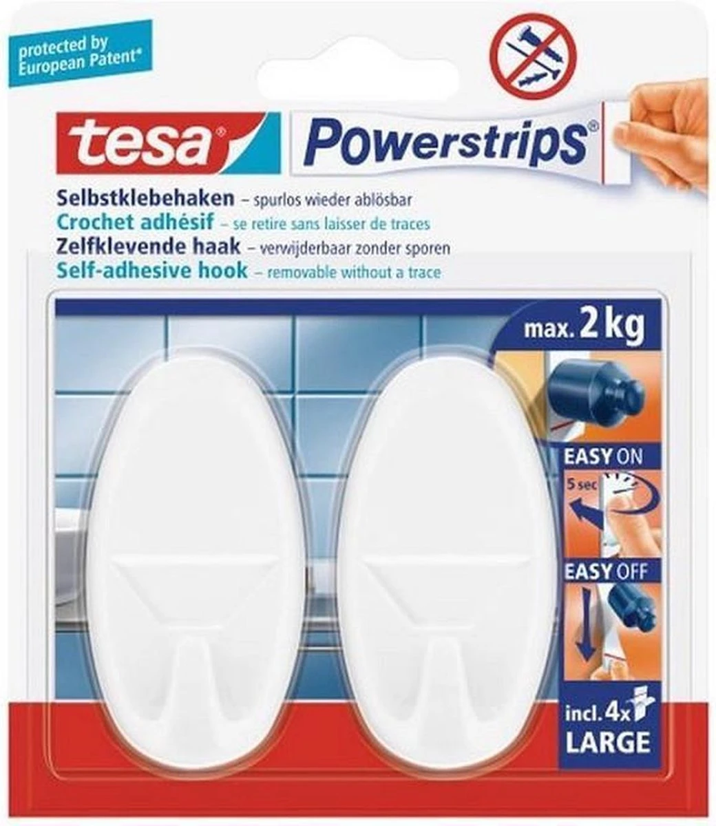 Tesa Powerstrips Haken Large - Wit - 2 Stuks