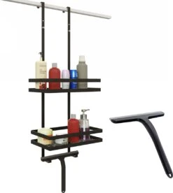 Doucherek Zonder Boren Inclusief Douchewisser - Aan Douchewand - Zwart - Ophangbaar - Zuignap - 2 Laags - Wiper - Shower Rack - Valentijnsdag Cadeau