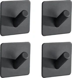 4x Handdoekhaakjes (Zelfklevend) Van RVS Zwart – Zelfklevende Haakjes – Wandhaak – Handdoekhouder – Ophanghaken Voor Keuken Of Badkamer