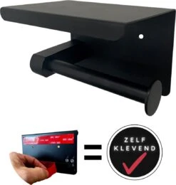 WC Rolhouder - Zelfklevend Toiletrolhouder Met Plankje - WC Papier Houder Zonder Boren - WC Rolhouder Met Plankje - Toiletrolhouder - Toiletrolhouder Zwart - Fienosa