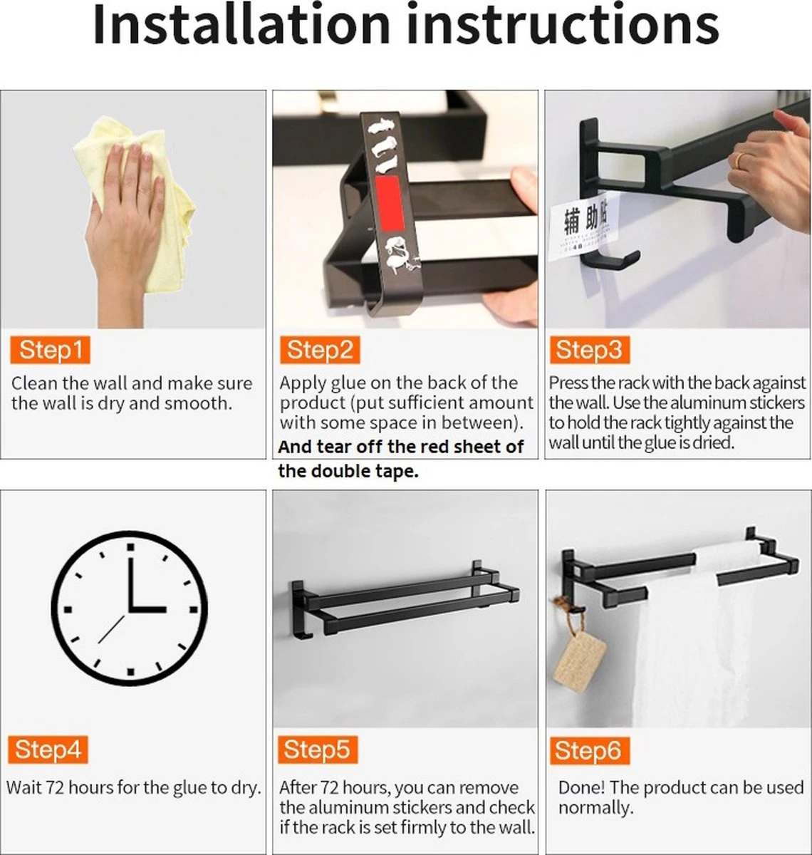 Merkloos Cgoods Handdoekrek Dubbele Stang Zonder Boren - Handdoekrek Badkamer - Handdoekhouder - Handdoekstang - 60CM - Afbeelding 9