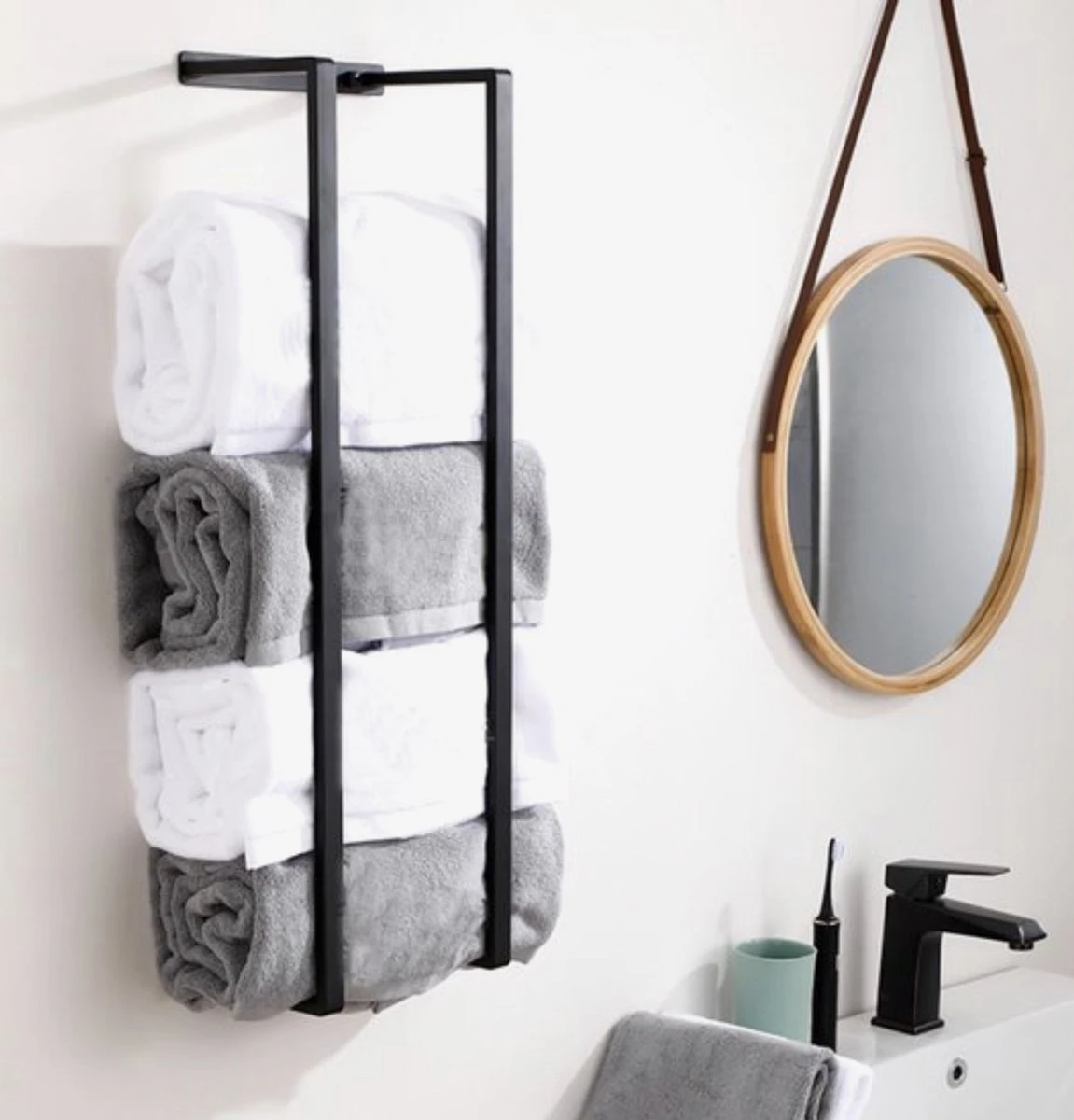 Handdoekrek - 40 Cm - RVS - Handdoekhouder BaderiQ Paris Small - MODEL 2023 - Badkamer Of Toiletruimte - Schroeven Of Plakken - Handdoekenhouders - Handdoekhaak - Rvs Mat Zwart Poedercoating - Small H40xB20xD14 - Ook Beschikbaar In 70 Cm - Afbeelding 5