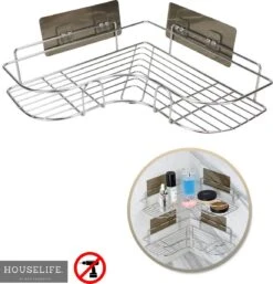 Doucherek Zonder Boren - RVS - Zelfklevend Doucherekje - Hangend – Hoek – Inclusief 2 Muurstickers