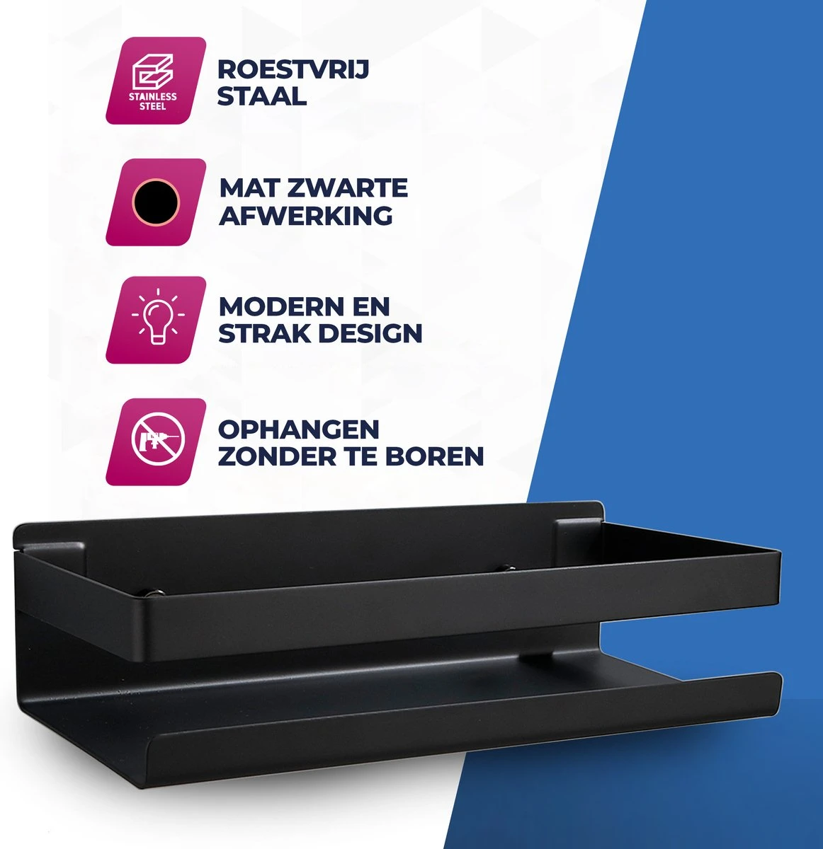 Roegaarden Doucherek Zonder Boren - Doucherekjes - Hangend - Zwart RVS - 23 CM - Afbeelding 2