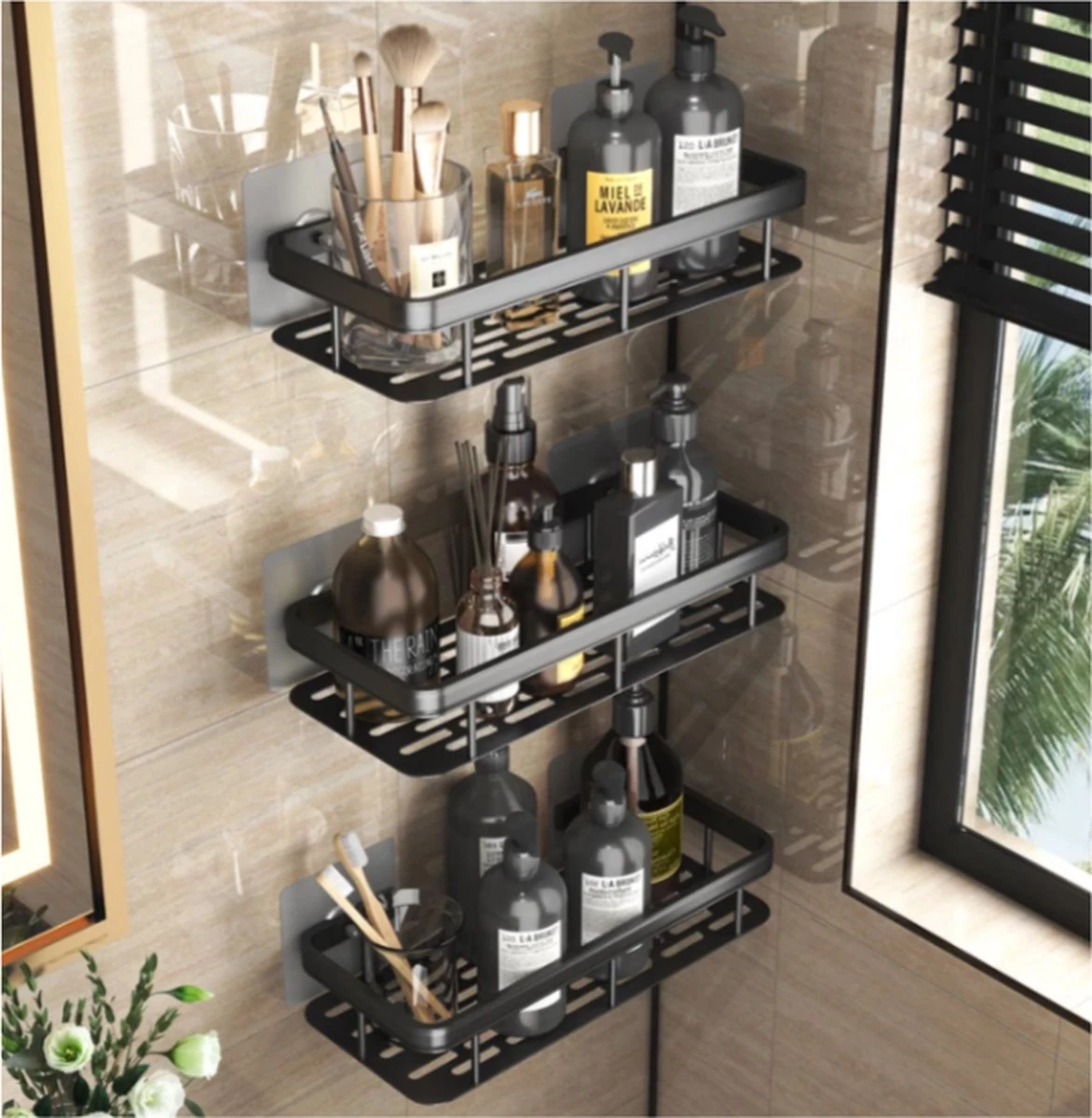 Merkloos Jawes- Wandrek- Zwart- 1stuk- Doucherek- Zonder Te Boren- Wandrek Zonder Boren- Wandrekje - Afbeelding 5