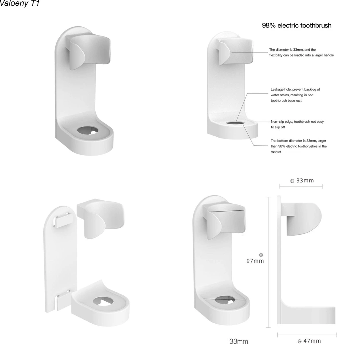 Merkloos Elektrische Tandenborstelhouder - Wit - Afbeelding 3