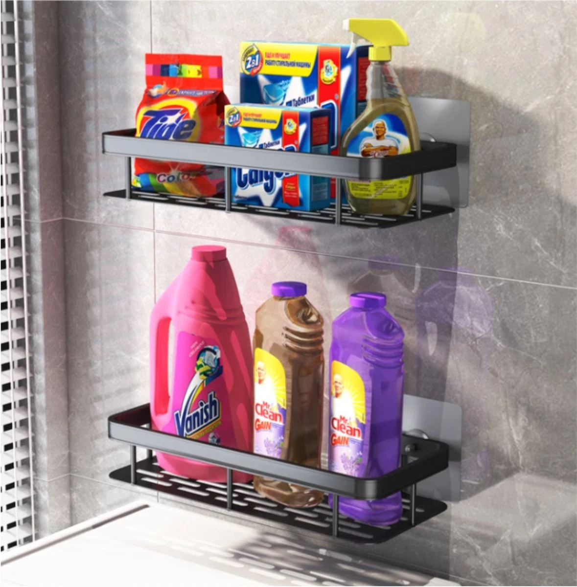 Merkloos Jawes- Wandrek- Zwart- 1stuk- Doucherek- Zonder Te Boren- Wandrek Zonder Boren- Wandrekje - Afbeelding 2