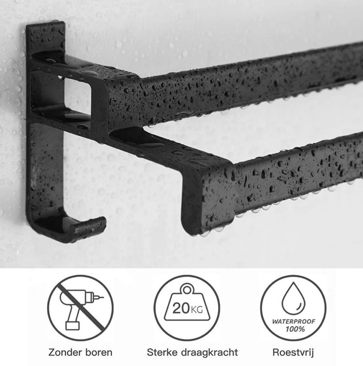 Merkloos Cgoods Handdoekrek Dubbele Stang Zonder Boren - Handdoekrek Badkamer - Handdoekhouder - Handdoekstang - 60CM - Afbeelding 4