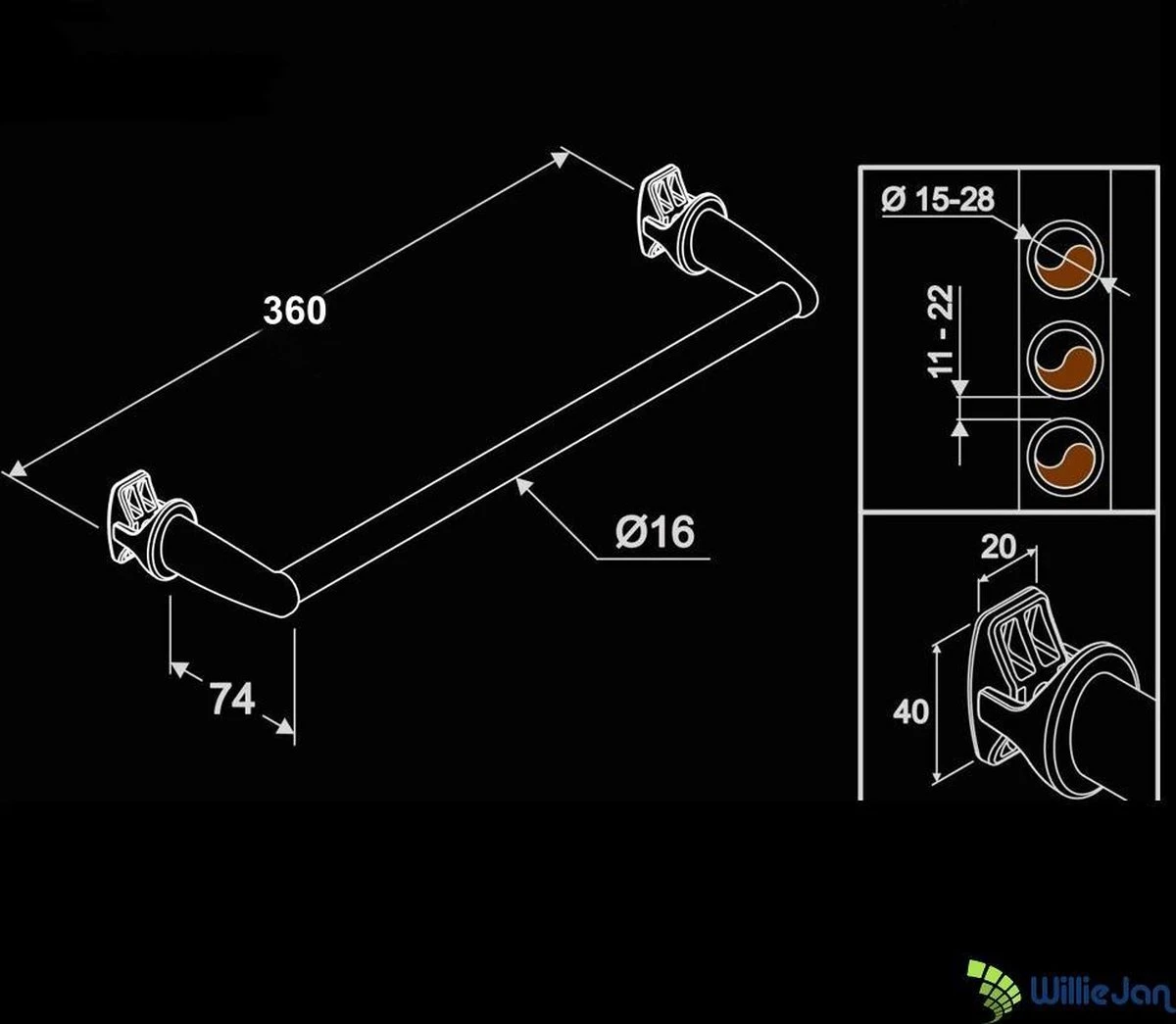 WillieJan Radiator Handdoeken Droog Rek 940W – Wit – 1 Stang – 36 Cm – Radiatorbevestiging – Zonder Boren - Afbeelding 3