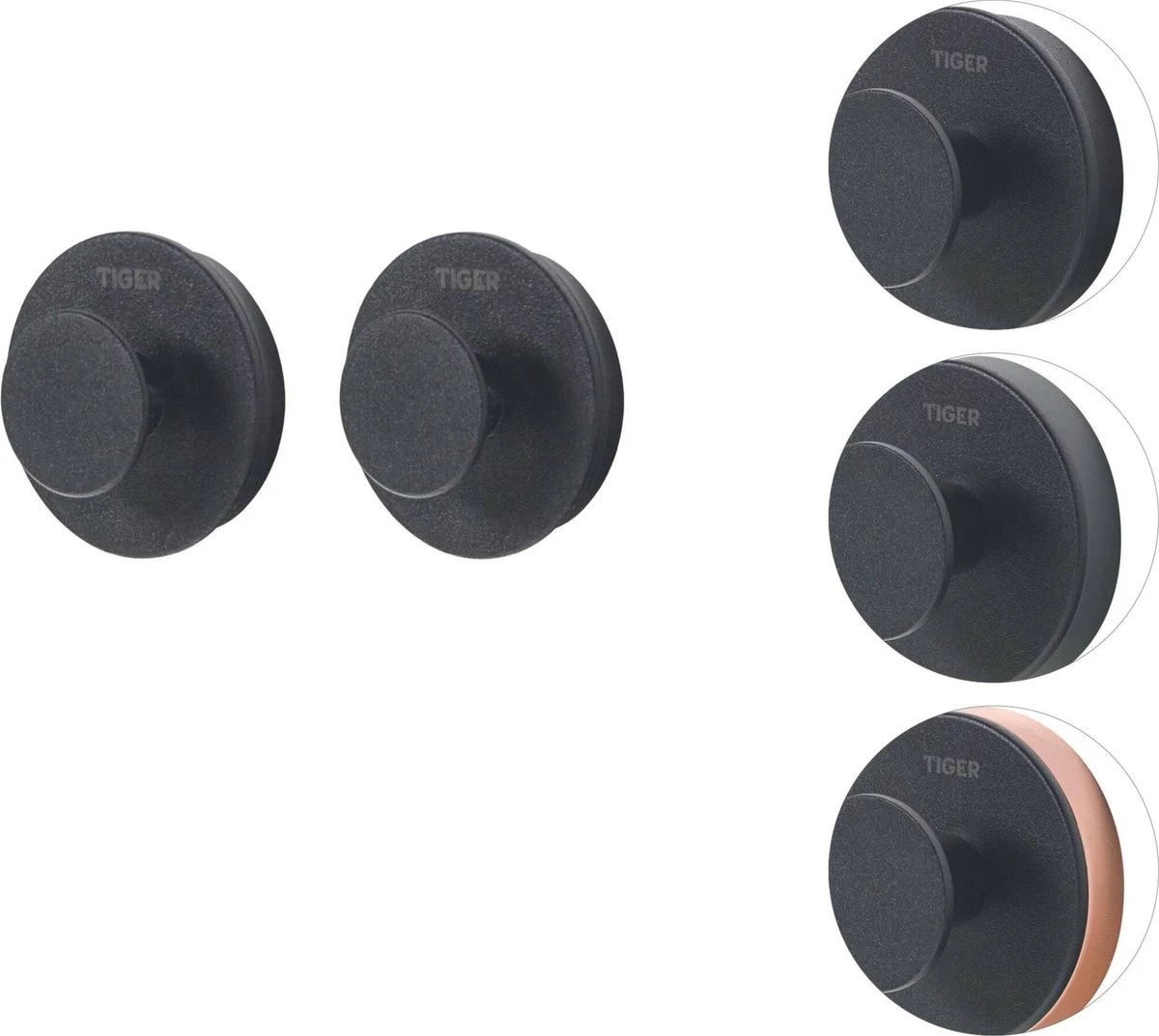 Tiger Urban - Handdoekhaak - 2 Stuks - Zwart - ø 5 Cm - Inclusief 4 Decorringen - Zelfklevend