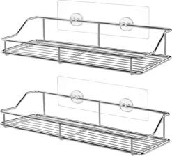 LifeGoods Zelfklevend Doucherek - 2 Stuks - Hangend Badkamer Rekje - Zonder Boren En Schroeven - RVS