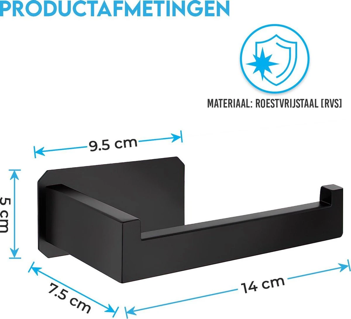 Sanics WC Rolhouder Zonder Boren - Toiletrolhouder Zelfklevend - Closetrolhouder Zwart/RVS - Afbeelding 3