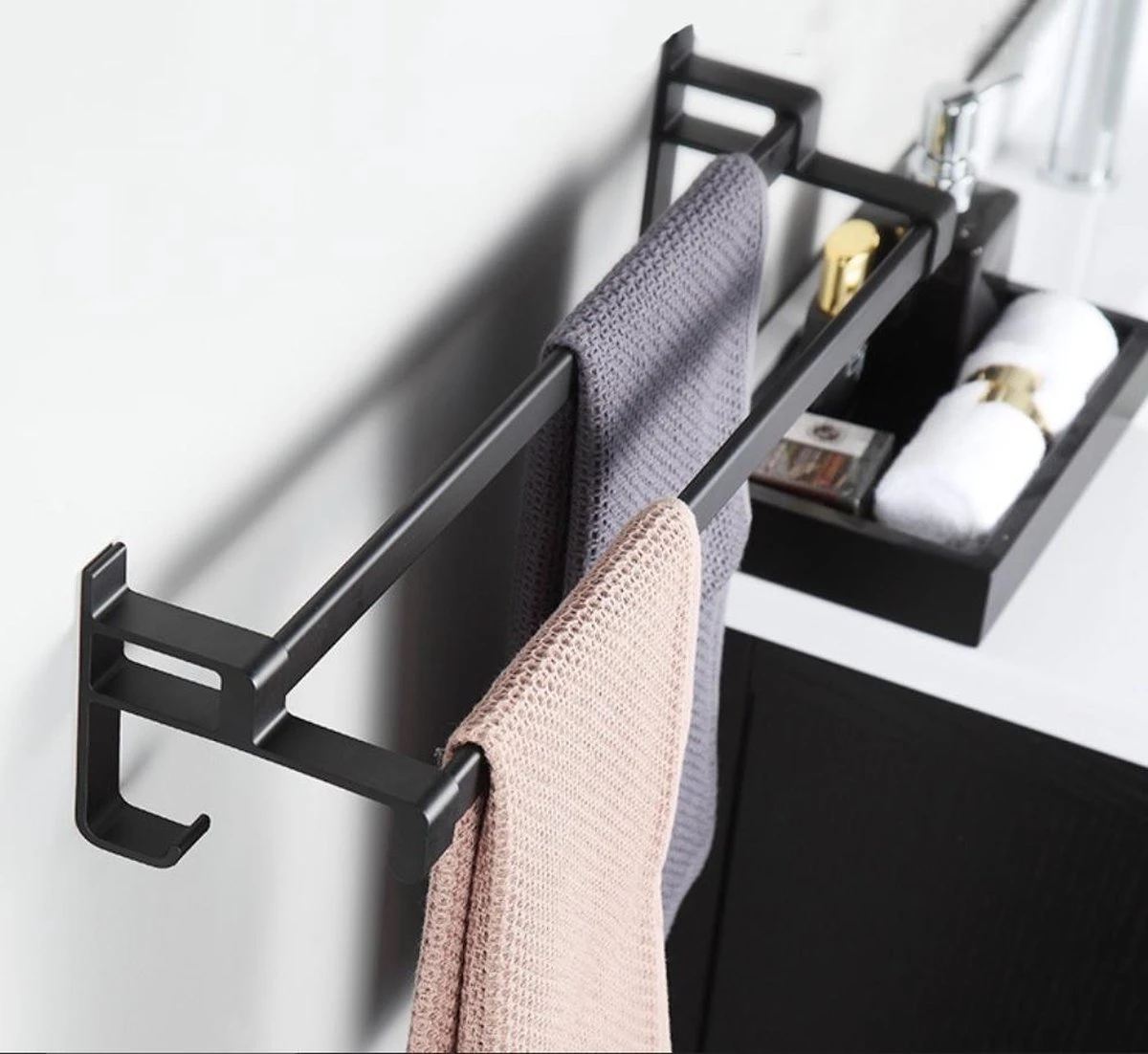 Merkloos Cgoods Handdoekrek Dubbele Stang Zonder Boren - Handdoekrek Badkamer - Handdoekhouder - Handdoekstang - 60CM - Afbeelding 6