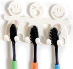 Merkloos Tandenborstel – Tandenborstelhouder – Tandenpoetsen – Badkamer – Hangen – Wastafel – Planchet – Bewaren – Houder – Hygiënisch – Kunststof – Wit – EPIN 3D