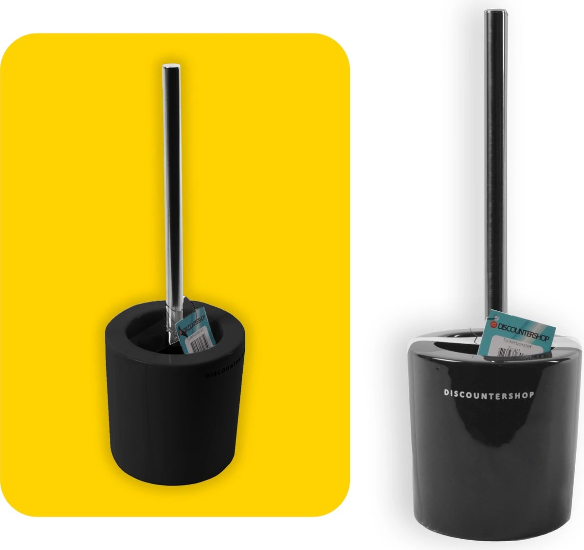 Toiletborstel Met Zwarte Borstel- Keramiek - Zwart - RVS - WC Borstel In Ronde Houder - Afbeelding 2