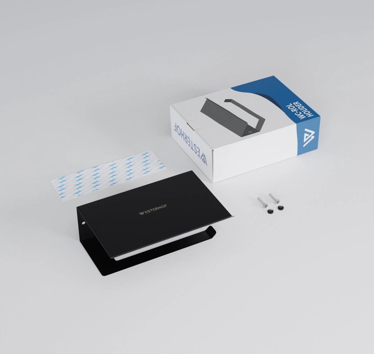 Westerhof Premium Wc Rolhouder Zwart Zonder Boren - Met Plankje - 3M Plakstrip En Schroef Set - Afbeelding 7