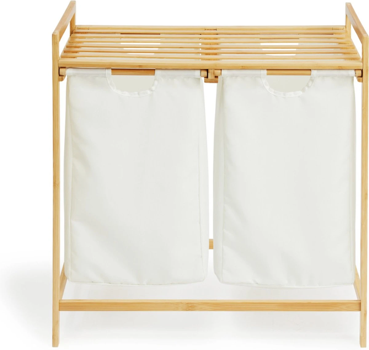 Lifa Bathing Bamboe Rek Met Wasmanden - Polyester En Bamboe - Uitschuifbare Opbermanden Met Deksel - Wassorteerbak 60 Liter - 2 Vakken - Voor Badkamer, Slaapkamer En Wasruimte - 73 X 64 X 33 Cm - Afbeelding 3