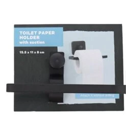Toiletrol Houder Yoyo Store Zwart Met Zuignap Zelfklevende Toiletrolhouder - Mat Zwart - WC Closet Rol Houder Hangend Met Zuignap En Zonder Klep - Badkamer & Toilet Accessoires - Muur Bevestiging