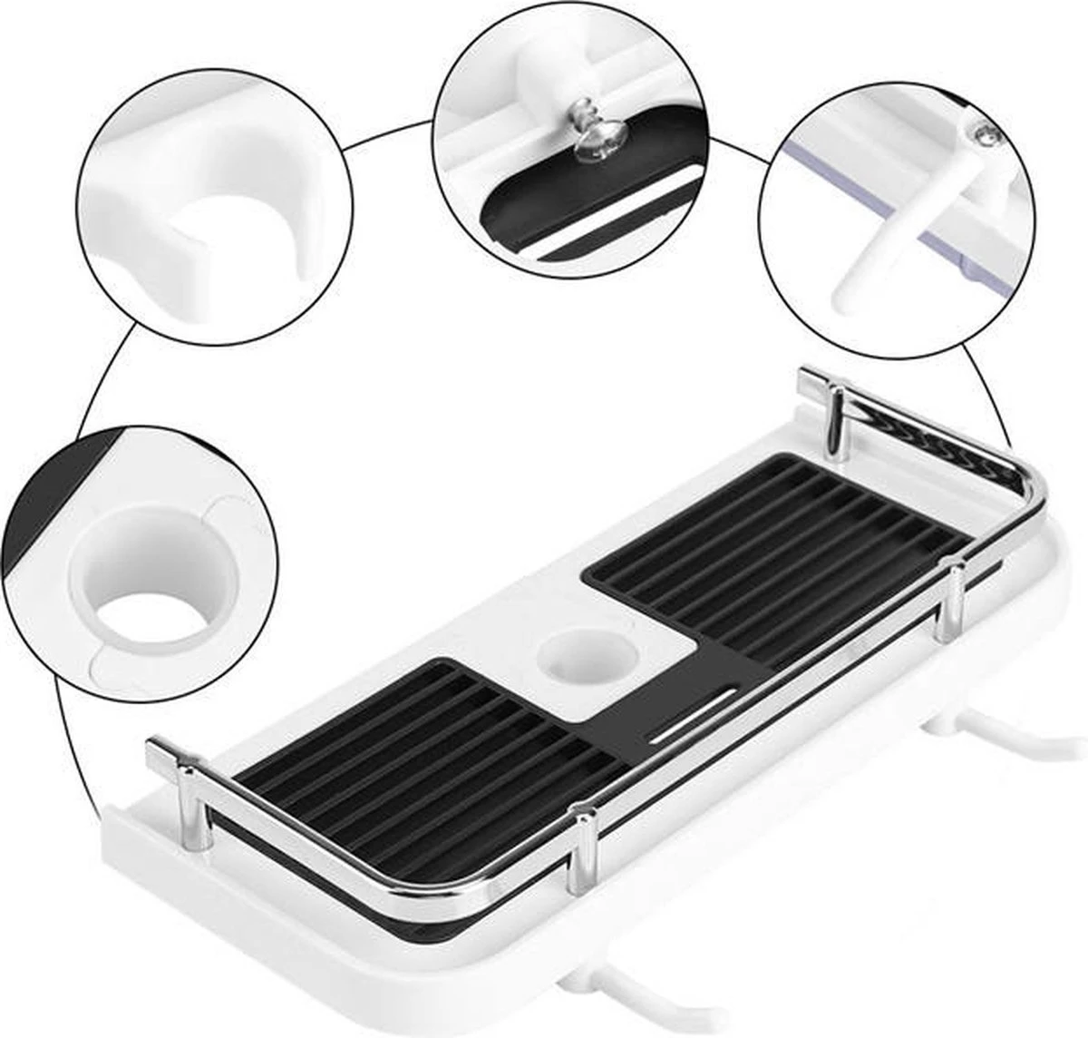 Merkloos Doucherek Zonder Boren –Douchemand- Badkamerrek-Doucheplank- Badkamer Organiser- Doucherek Hangend-Doucherek Zwart – Doucherek Hangend – Badkamer Organizer – Douche Organizer - Doucherekje - Doucherekje Zonder Boren-Zilver-Zwart-Wit - Afbeelding 9