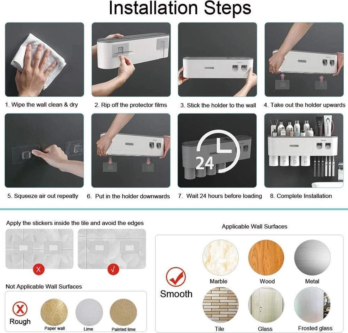 Tandenborstelhouder Badkamer - LB545 – Elektrische Tandenborstel Houder - Opbergbox - Tandenborstel - Automatische Tandpasta Knijper Dispenser - Badkamer Accessoires - Afbeelding 3