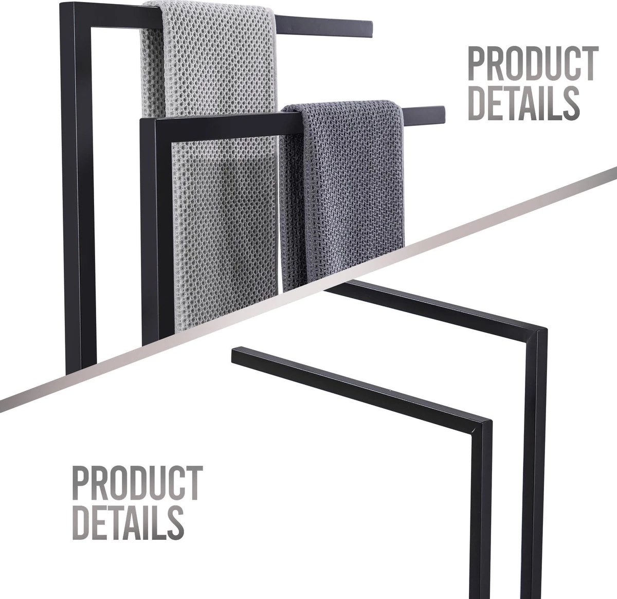 LOMAZOO Handdoekrek Badkamer Zwart - Handdoekenrek Badkamer - Handdoekhouder Staand Roma - Afbeelding 3