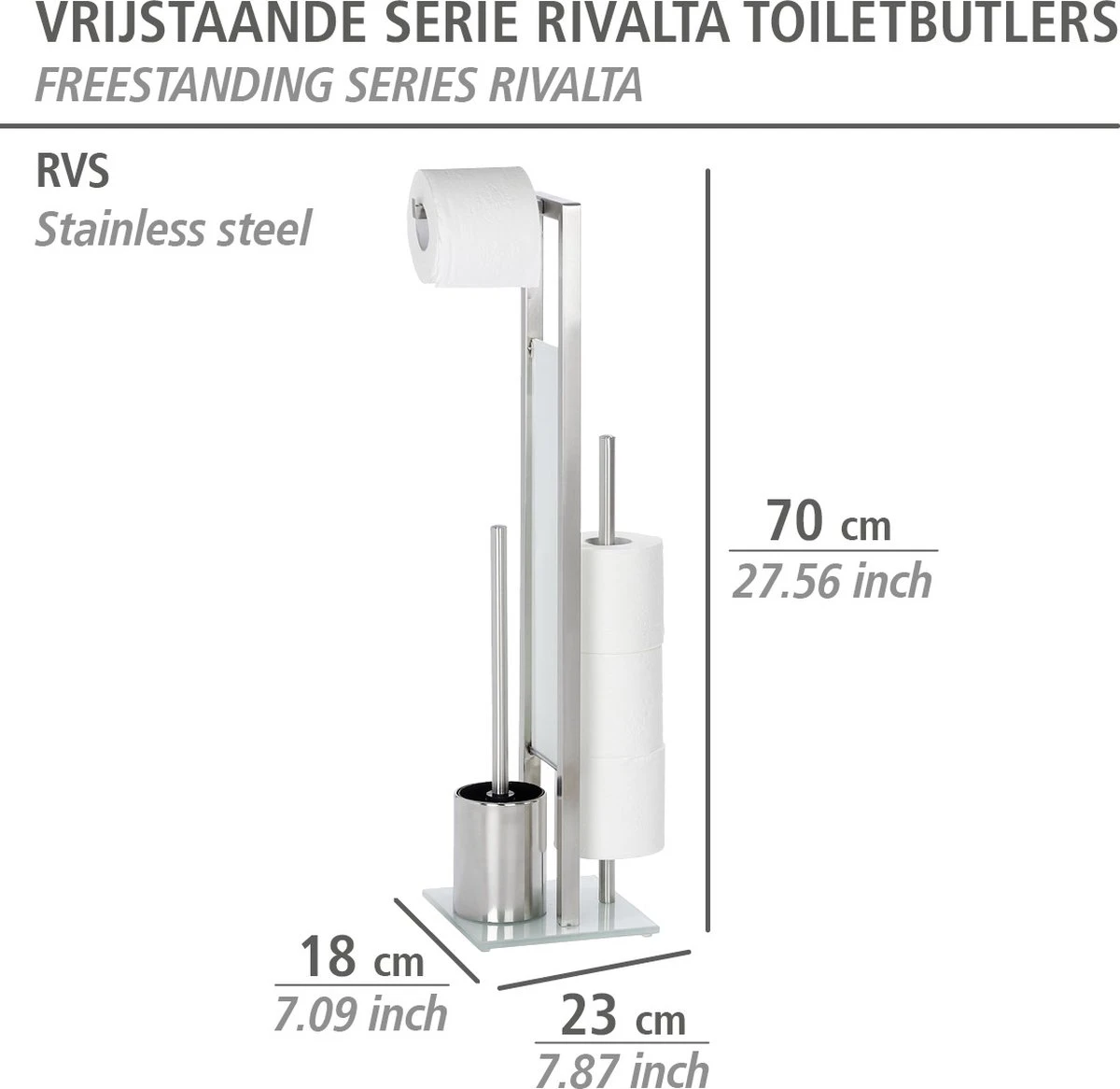 WENKO Toiletbutler Rivalta RVS Mat - Toiletborstel Met Houder, Toiletrolhouder En Reserverolhouder - Afbeelding 10