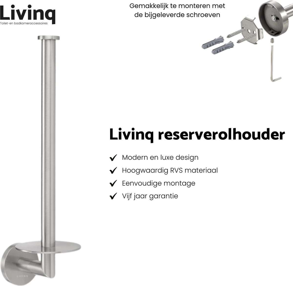 Toiletaccessoireset RVS 4-delig - Luxe Toilet Set - Toiletborstel Met Houder - Toiletrolhouder Met Klep - Reserverolhouder - Handdoekhaak - Zilver - Toiletset - Afbeelding 4