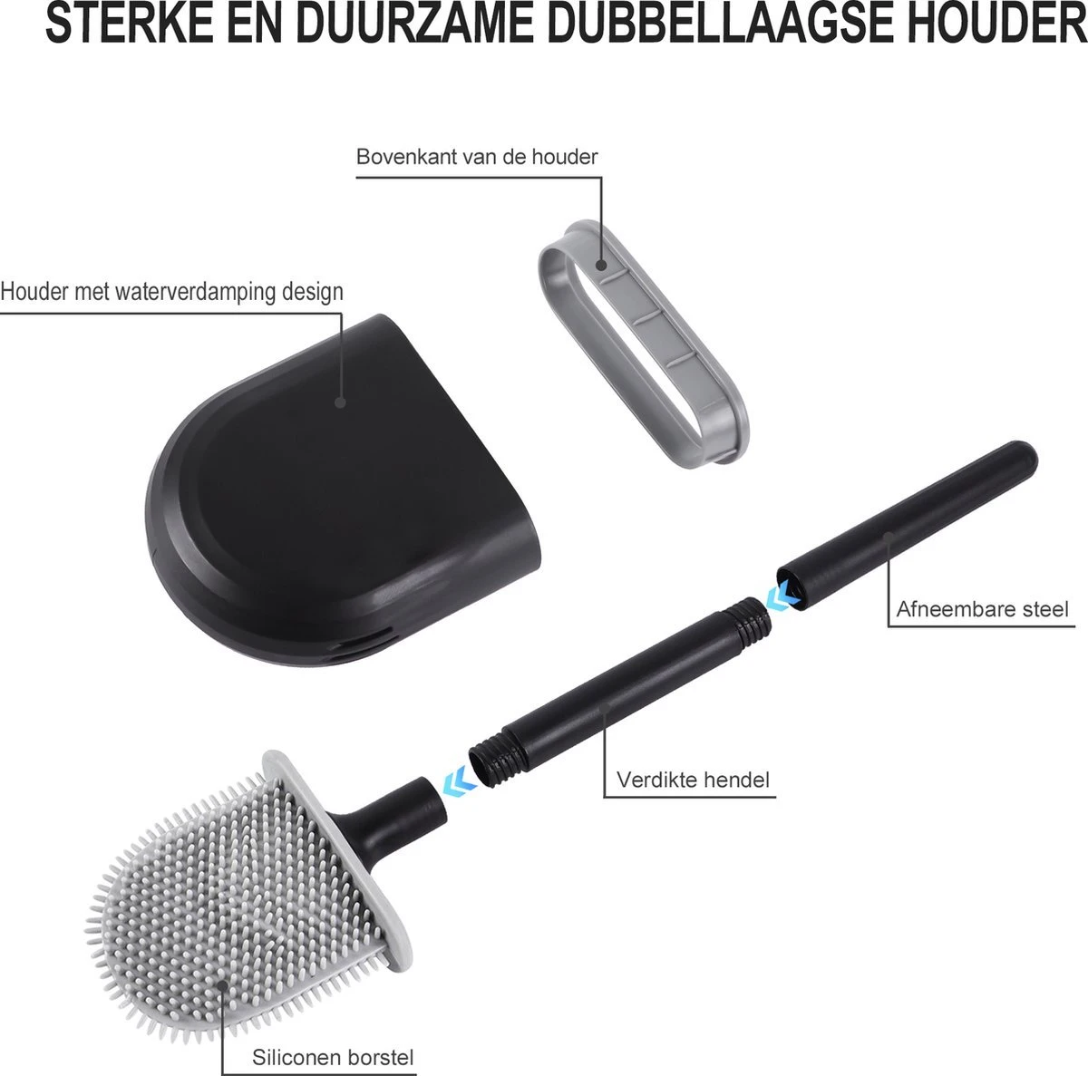 WC Borstel – Siliconen – Zwart – WC Borstel Met Houder – Vrijstaand – Hangend – WC Borstel En Houder – WC Borstel Zwart - Afbeelding 10