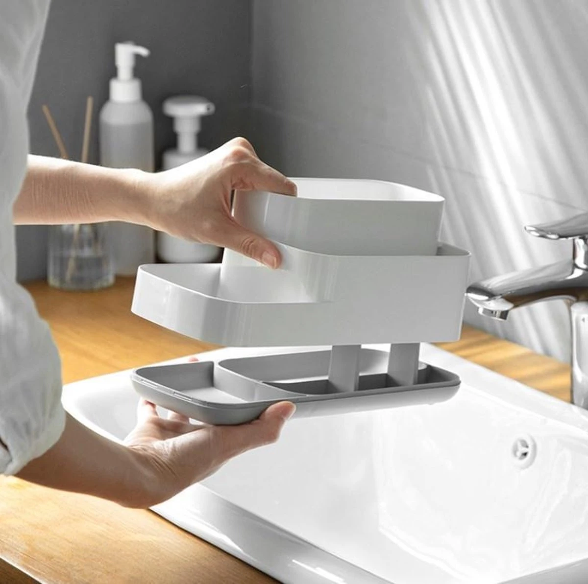 Tandenborstelhouder Badkamer – Elektrische Tandenborstel Houder - Tandenborstel - Make Up Organizer - Desk Organizer - Bureau Organizer - Opbergbox - Wit - Afbeelding 6