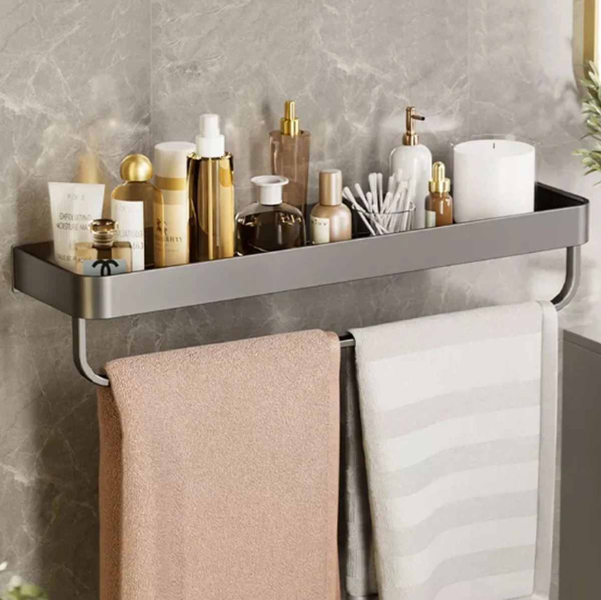 Merkloos Doucherek Zonder Boren 2x 30 Cm – Doucherek – Doucherek Hangend – Badkamerrek – Zonder Boren – IP68 Waterdicht – 4KG Draagkracht – Zwart RVS - Afbeelding 14