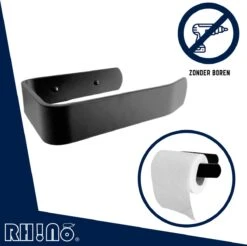 Toiletrolhouder Zonder Boren | RVS Zwart | Rh!no | Wc Rolhouder | Badkamer Accesoires | Closetrolhouder | Mat Zwart |Zelfklevend