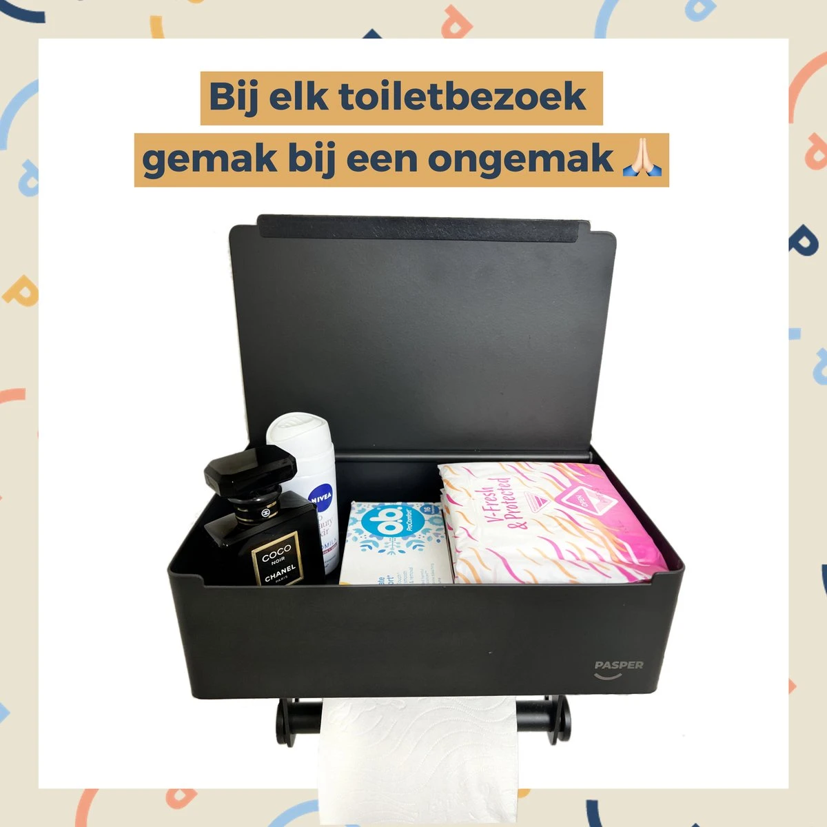 Toiletrolhouder Zwart Met Plankje En Bakje - Zonder Boren - Wc Rolhouder Zelfklevend - Inclusief Extra Handdoekhaak - Afbeelding 2