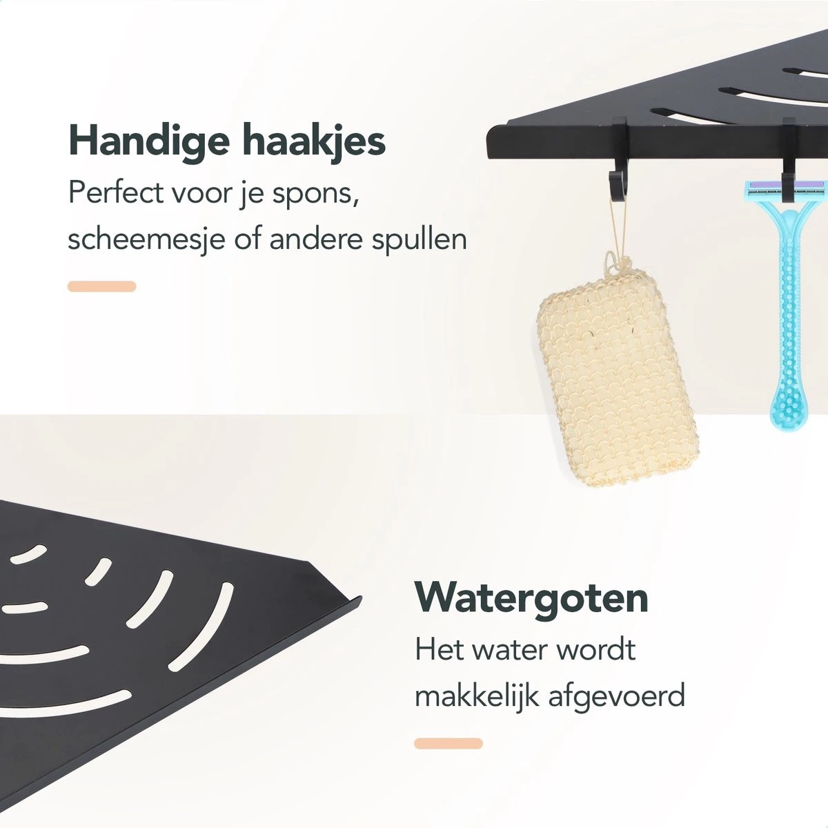 Doucherek - Doucherek Zonder Boren - Doucherekjes - Doucherek Hangend - Doucherekje - Doucherekje Zonder Boren - Doucherek Zwart - Hoek - 2 Stuks - Met Haakjes - Inclusief Montage Materiaal - Hoogwaardig Afgewerkt - EJC Products - Afbeelding 3