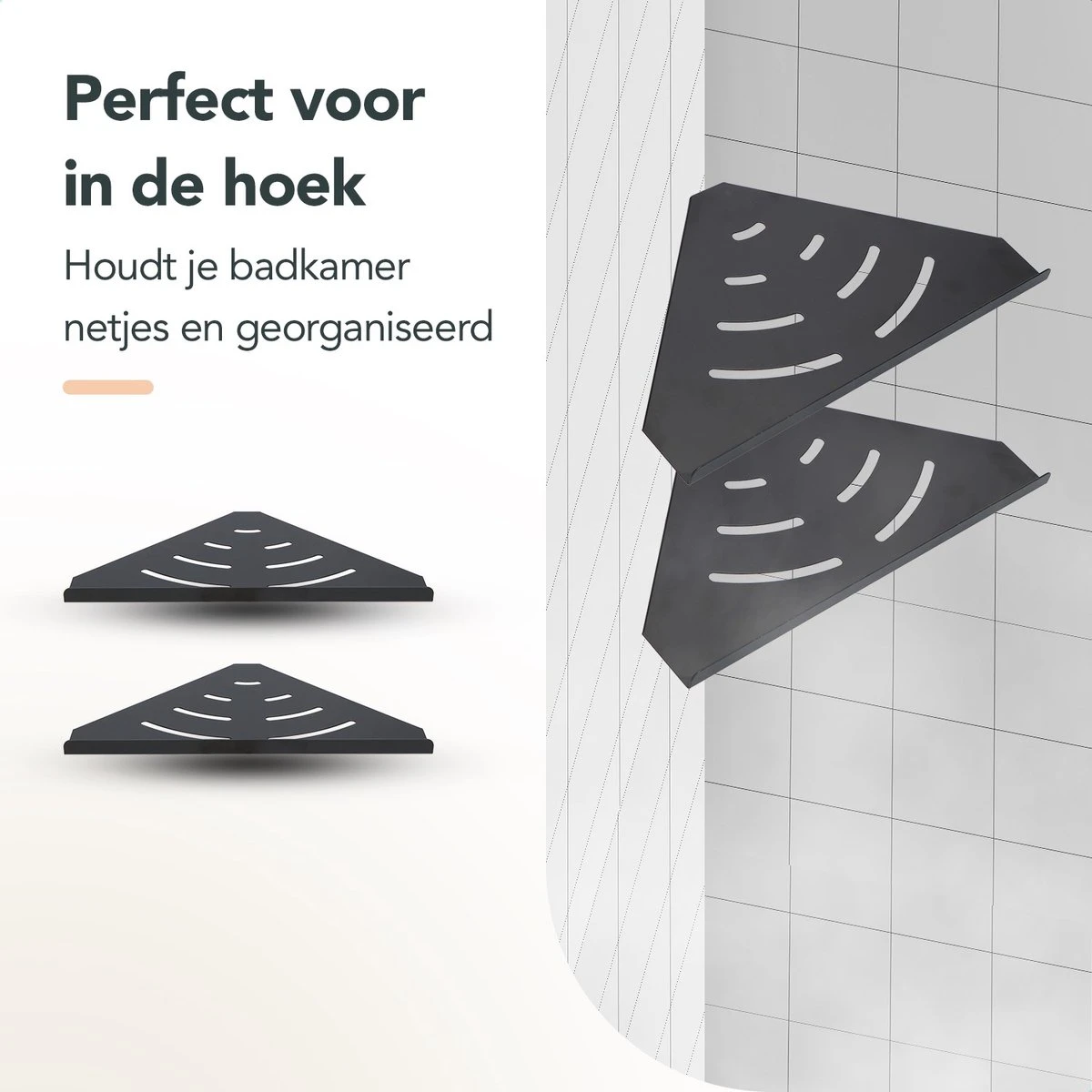 Doucherek - Doucherek Zonder Boren - Doucherekjes - Doucherek Hangend - Doucherekje - Doucherekje Zonder Boren - Doucherek Zwart - Hoek - 2 Stuks - Met Haakjes - Inclusief Montage Materiaal - Hoogwaardig Afgewerkt - EJC Products - Afbeelding 5