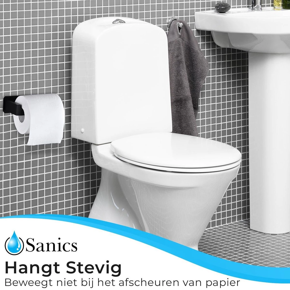 Sanics WC Rolhouder Zonder Boren - Toiletrolhouder Zelfklevend - Closetrolhouder Zwart/RVS - Afbeelding 4