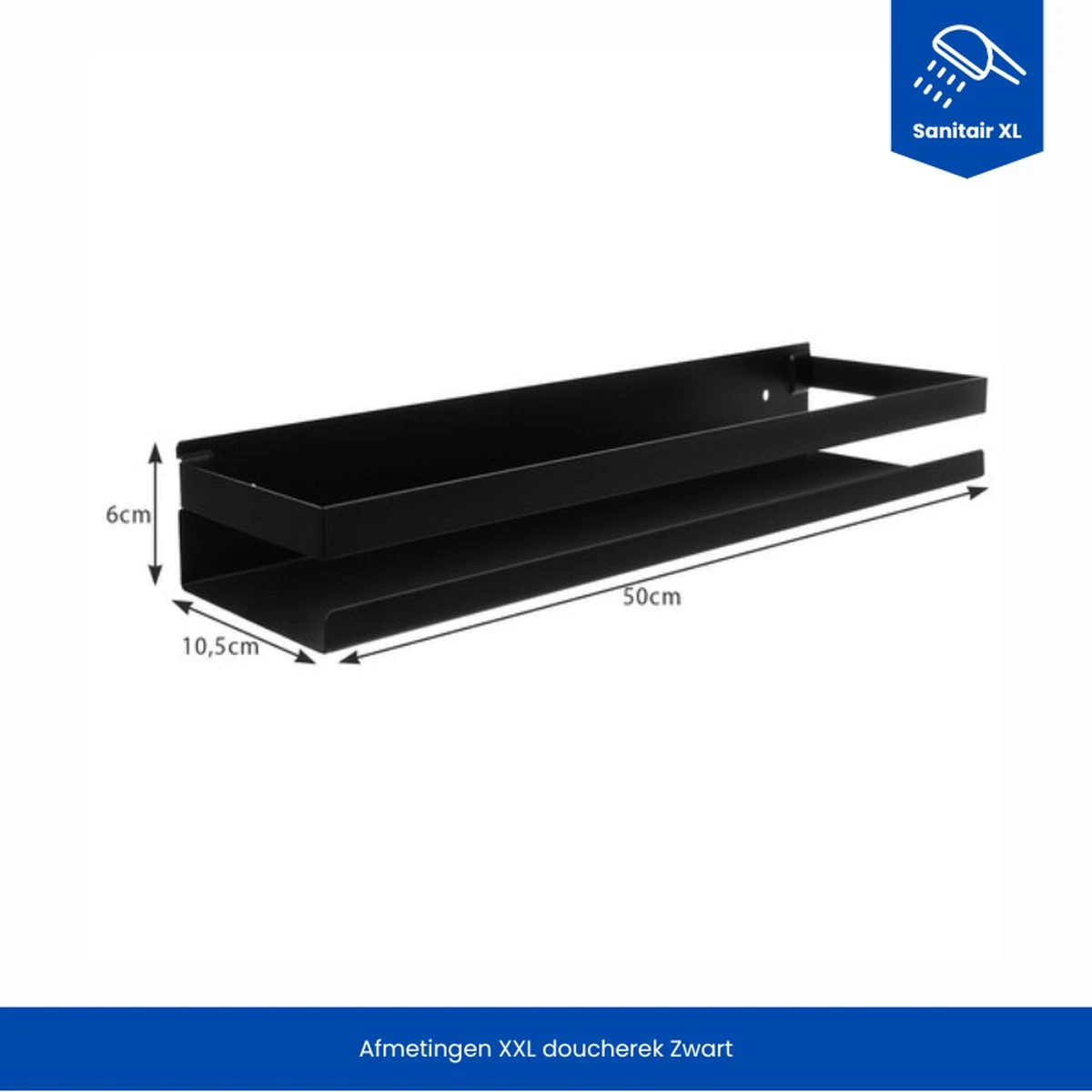 SanitairXL - Doucherek Zwart RVS - 50 Cm Breed - Badkamer Rekje - Douche Rekje - Wandrekje - Hangend Doucherek - Keuken Wandrek - Afbeelding 2