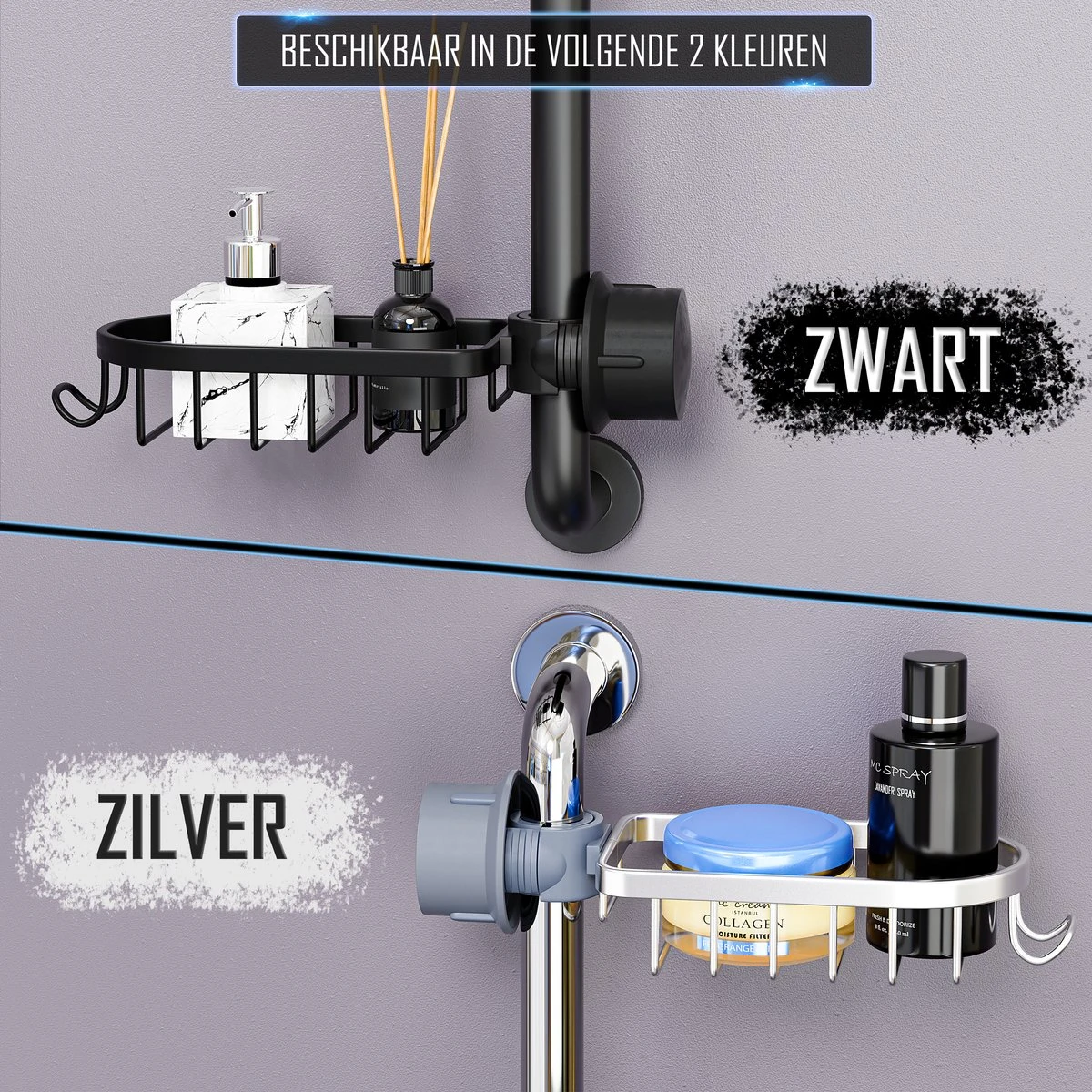 Nolad® - Doucherek Hangend - Doucherek Zonder Boren - Keukenrek - Gootsteen Organizer - Badkamer Accessoires - Zwart - Afbeelding 8