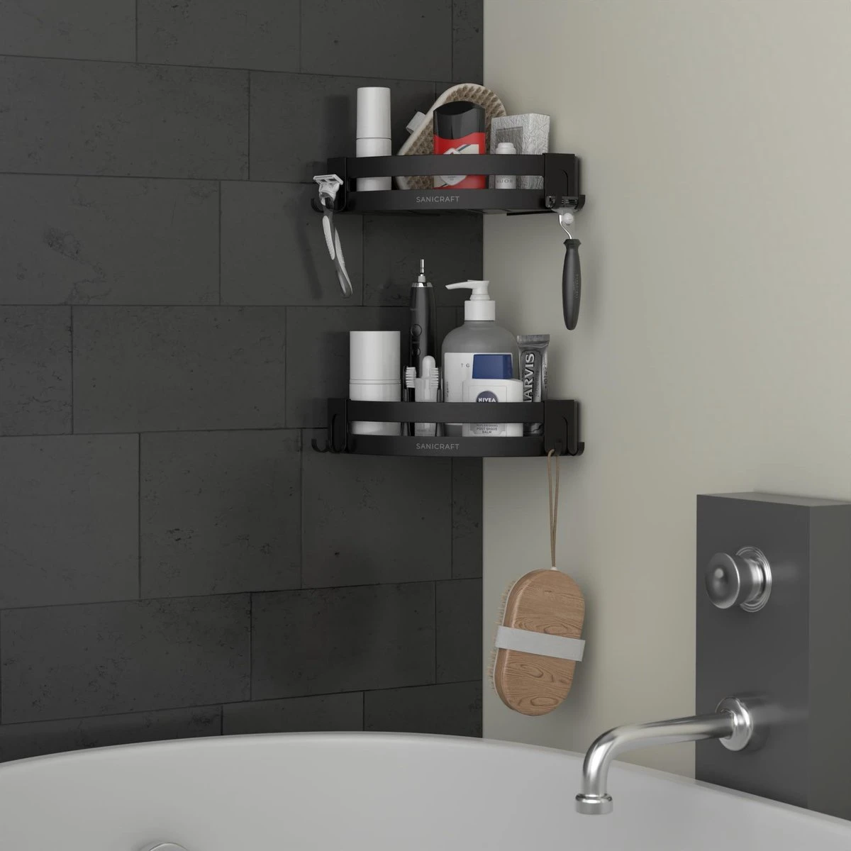 Sanicraft® Doucherekje - Doucherekje Zonder Boren - Geschikt Voor Elk Type Muur - Doucherekje Hangend - Doucheplank - Doucherekje Hoek - Doucherekje Zwart - Afbeelding 2