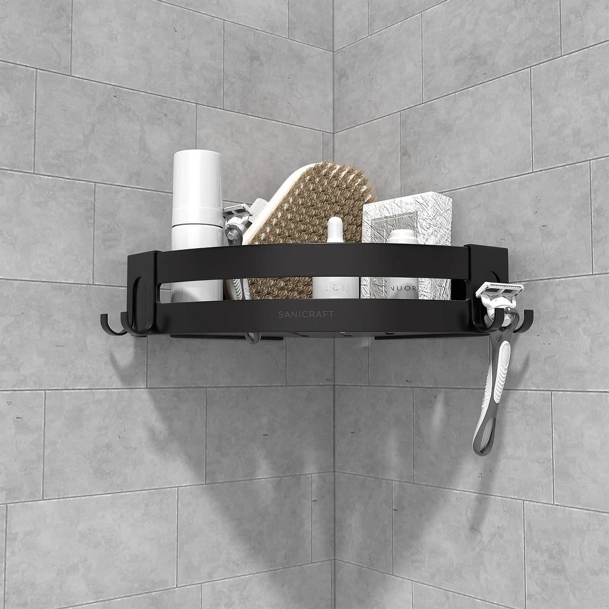 Sanicraft® Doucherekje - Doucherekje Zonder Boren - Geschikt Voor Elk Type Muur - Doucherekje Hangend - Doucheplank - Doucherekje Hoek - Doucherekje Zwart - Afbeelding 7