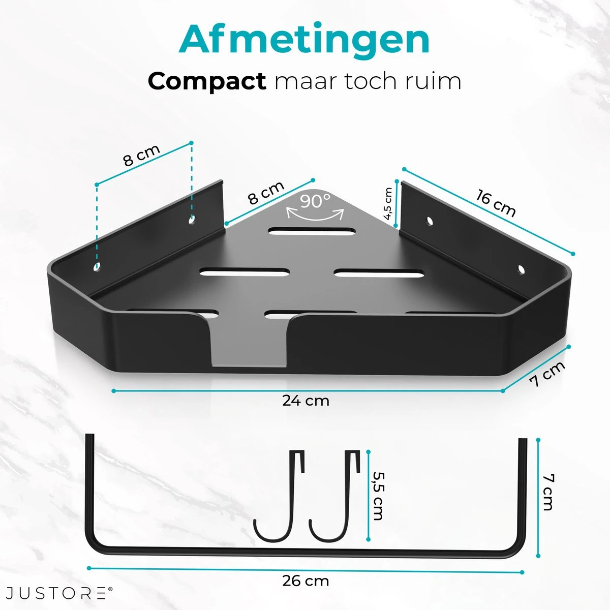 Luxe Doucherek Zonder Boren – 1/2/3 Laags – 32 Cm – Hangend – Aluminium – Zwart - Afbeelding 2