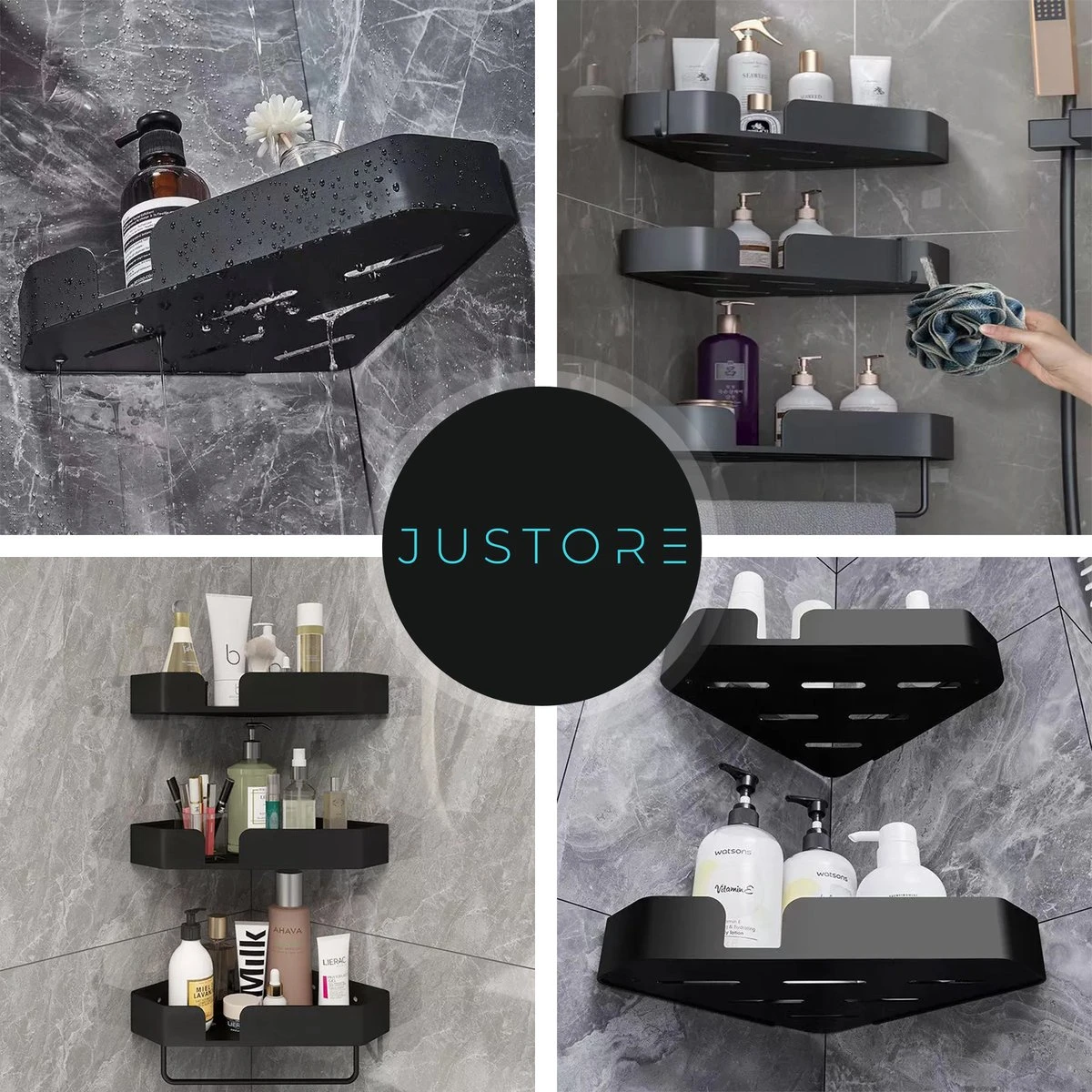 Luxe Doucherek Zonder Boren – 1/2/3 Laags – 32 Cm – Hangend – Aluminium – Zwart - Afbeelding 6