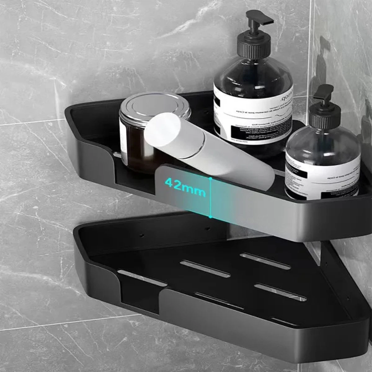 Luxe Doucherek Zonder Boren – 1/2/3 Laags – 32 Cm – Hangend – Aluminium – Zwart - Afbeelding 10