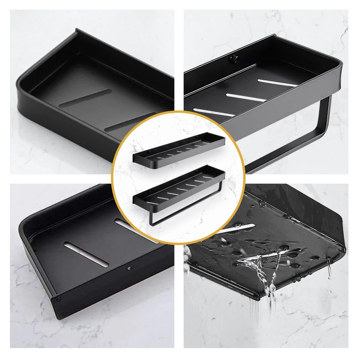 Merkloos Doucherek Zonder Boren 2x 30 Cm – Doucherek – Doucherek Hangend – Badkamerrek – Zonder Boren – IP68 Waterdicht – 4KG Draagkracht – Zwart RVS - Afbeelding 4