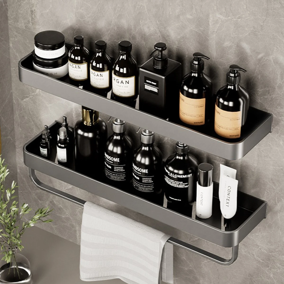 Merkloos Doucherek Zonder Boren 2x 30 Cm – Doucherek – Doucherek Hangend – Badkamerrek – Zonder Boren – IP68 Waterdicht – 4KG Draagkracht – Zwart RVS - Afbeelding 12