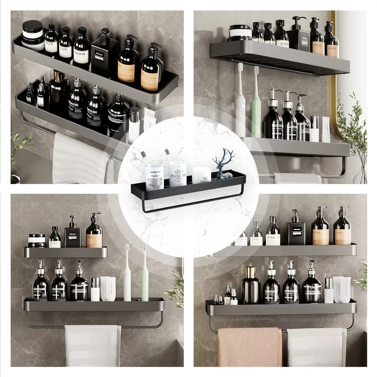 Merkloos Doucherek Zonder Boren 2x 30 Cm – Doucherek – Doucherek Hangend – Badkamerrek – Zonder Boren – IP68 Waterdicht – 4KG Draagkracht – Zwart RVS - Afbeelding 13