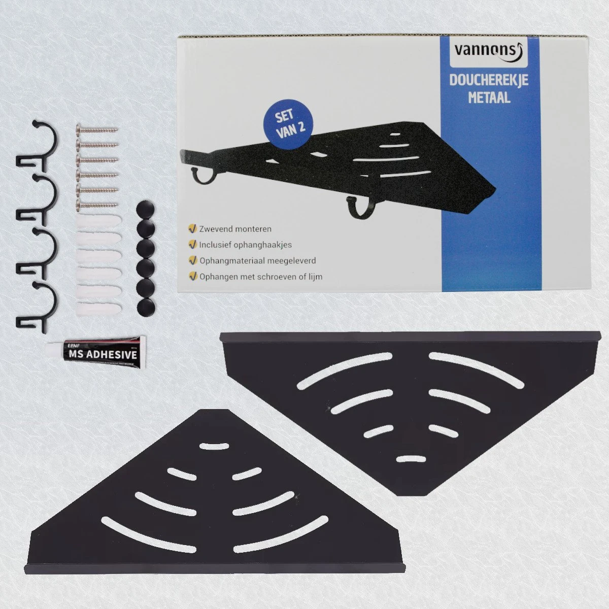 Vannons - Doucherek - Doucherek Hangend - Doucheplankje - Metaal - Set Van 2 - Zwart - Afbeelding 8