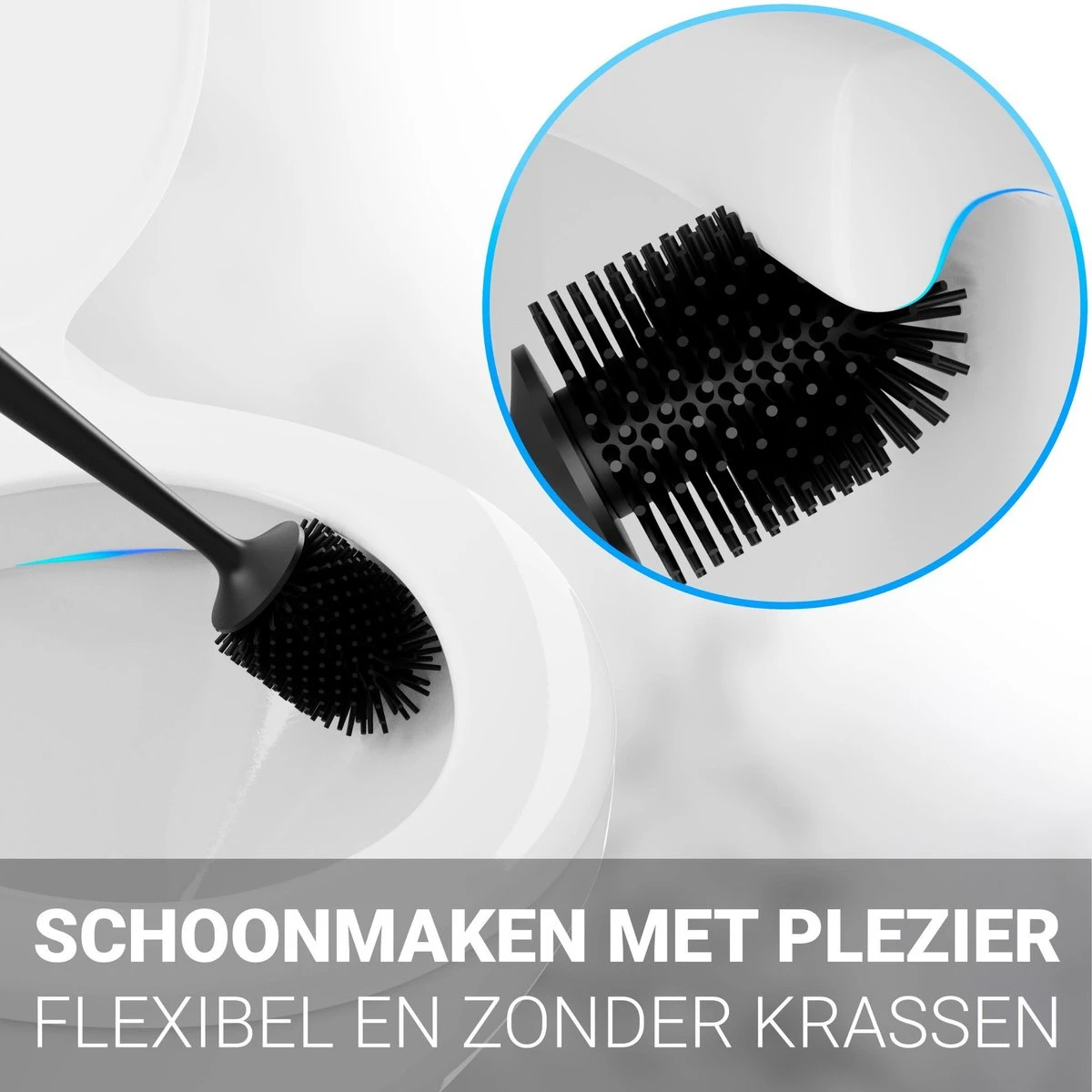 Toiletborstel Met Houder - WC Borstel - Vrijstaand - Siliconen - Zwart - Afbeelding 4