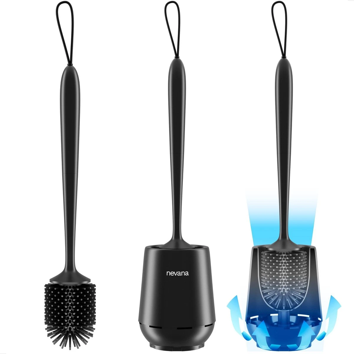 Toiletborstel Met Houder - WC Borstel - Vrijstaand - Siliconen - Zwart - Afbeelding 8