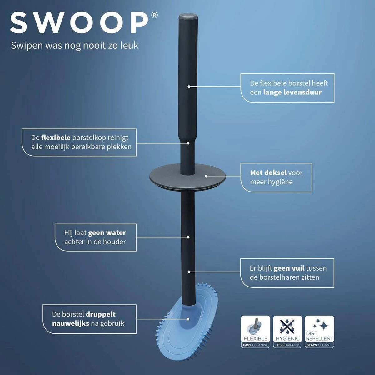 Tiger Tess - Toiletborstelhouder Met Opbergfunctie Vrijstaand En Swoop® Borstel Flexibel - Zwart / Antraciet - Afbeelding 9