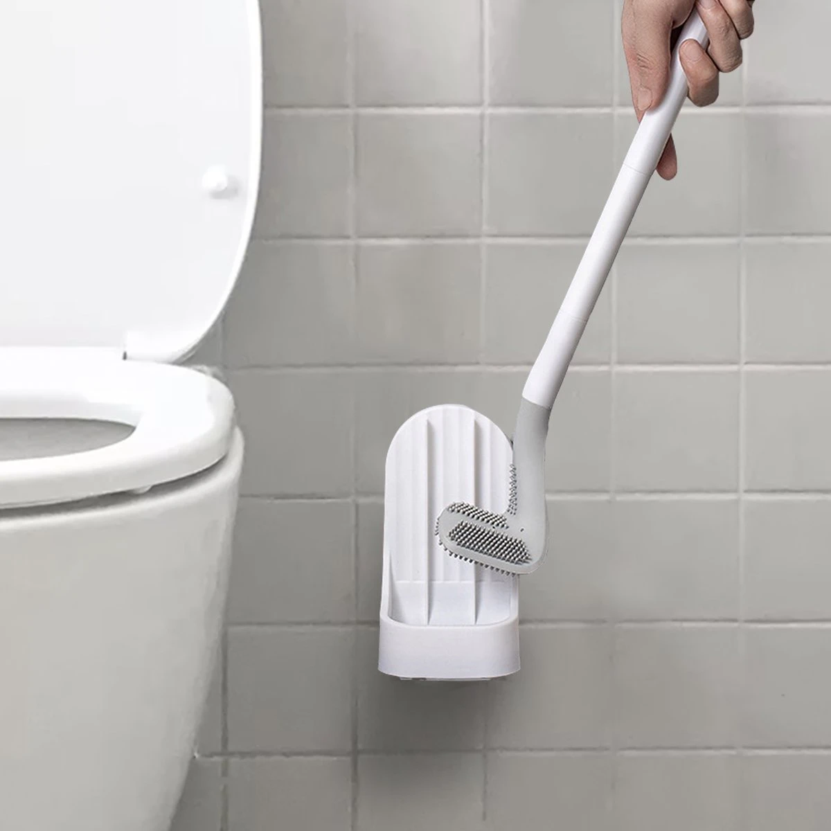 Bradey Toiletborstel Siliconen - WC Borstel Met Houder - Optimale Hygiëne - Golfclub-vorm - Komt In Alle Hoeken - Afbeelding 7